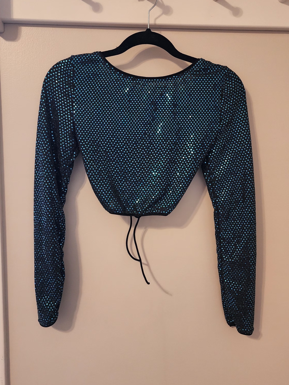 SHEIN SXY Sequins Long Sleve Lattice Back Crop Top Size Small